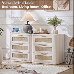 Set of 2 3-Drawer Nightstand with USB Port 