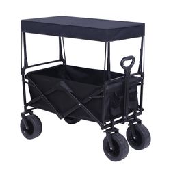Collapsible Wagon Camping Cart Garden Card with Removable Canopy 220lbs Weight