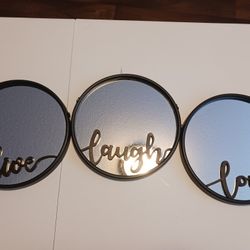 3 Decor Round Mirrors ,  aprox 9inches width/height 