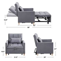 Convertible Sleeper Sofa Chair Bed, Adjustable Chair with Pillow, Multi-Functional Sleeper Chair with soft velvet Fabric 