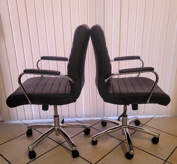Black/Chrome Leather Executive Office Conference Chair, (Set of Two) [Read the info first]
