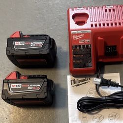 (2) Genuine M18 Milwaukee 5.0 AH Batteries 48-11-1850, (1) Charger 18V 18 Volt