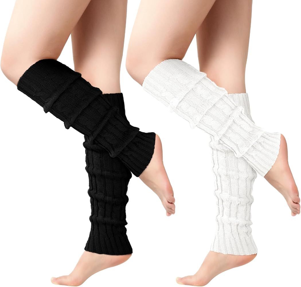 Clothirily Leg Warmers, Fashion Leg Warmers for Women, Cable Knit Leg Warmer 80s, Long Leg Warmer Socks for Sports Party