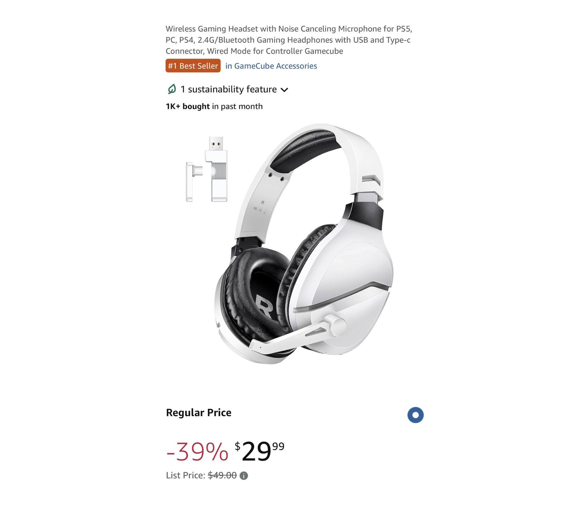 Brand new Wireless Gaming Headset with Noise Canceling Microphone for PS5, PC, PS4, 2.4G/Bluetooth Gaming Headphones with USB and Type-c Connector, Wi