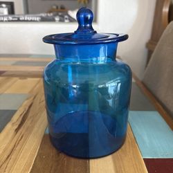 Vintage Empoli Italian Blue Art Glass large apothecary jar