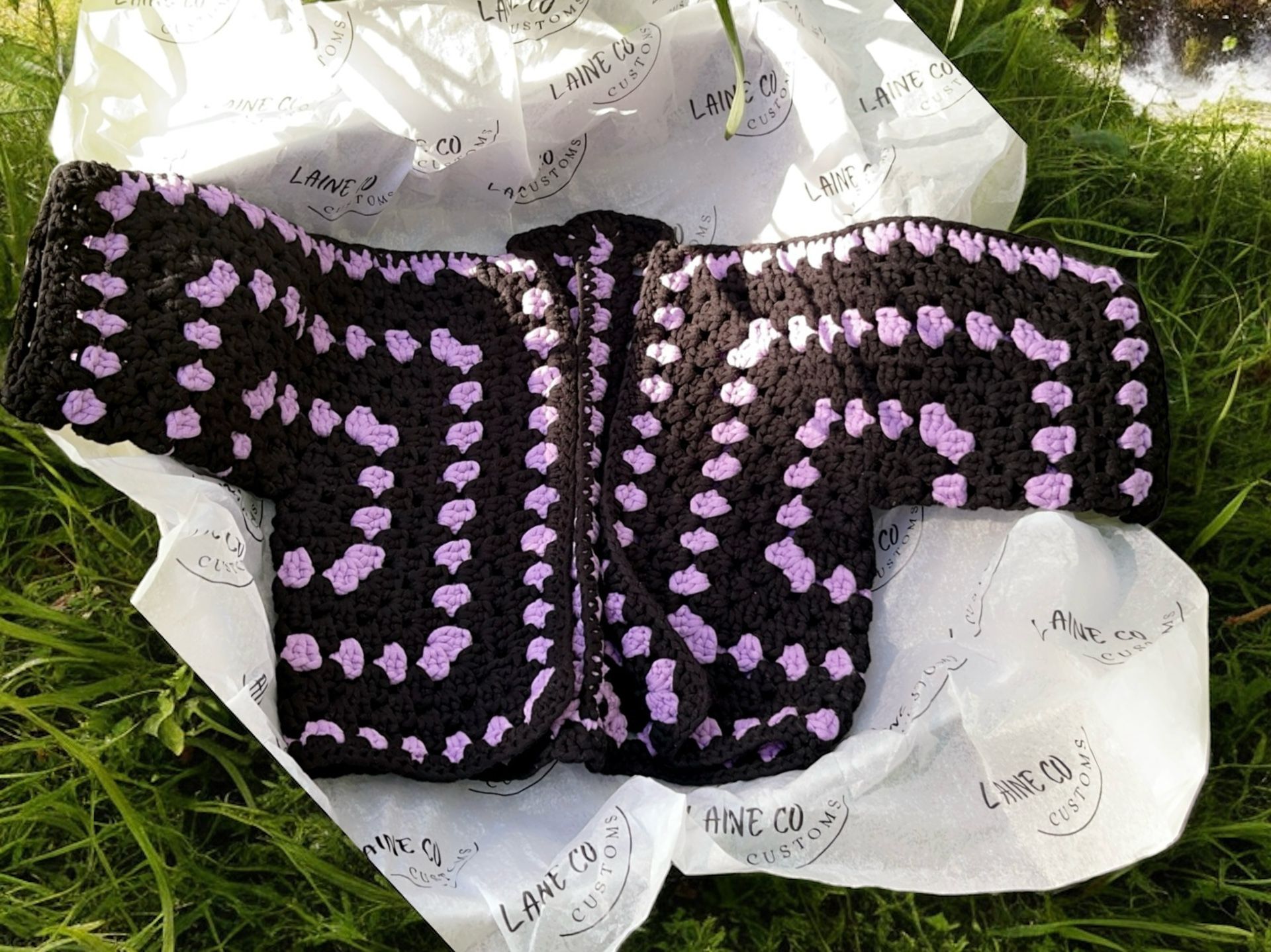 Handmade Crochet Baby Sweater 12 Months | Purple Black Cotton Blend | Gift-Ready