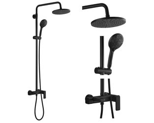 gotonovo Matte Black Exposed Shower Faucet Set with Tub Spout,Single Handle 8” Rainfall Shower Head Kit System Fixtures,8 Mode Handheld Spray,3 Functi