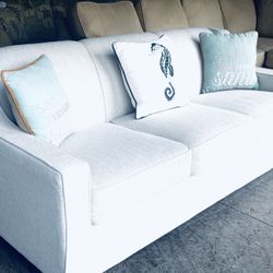 Stunning Upscale Robb & Stucky Contemporary Coastal Queen Sleeper Sofa (Mattress Never Used)