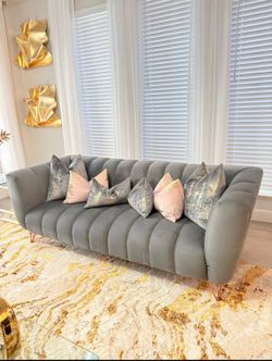 Dark grey velvet sofa set, three seat sofa and large armchair/loveseat