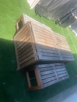 Outdoor furniture table and benches
