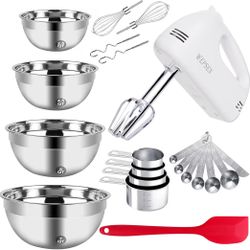 5-Speed Electric Hand Mixer, 4 Large Mixing Bowls Set - NEW (1410/10)