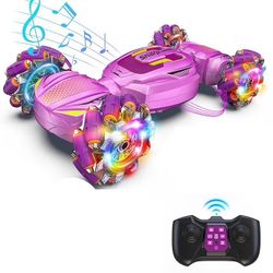 Assault Sharp Glowing RC Stunt Car 4WD Rotates Twists Drifts Plays Music Purple