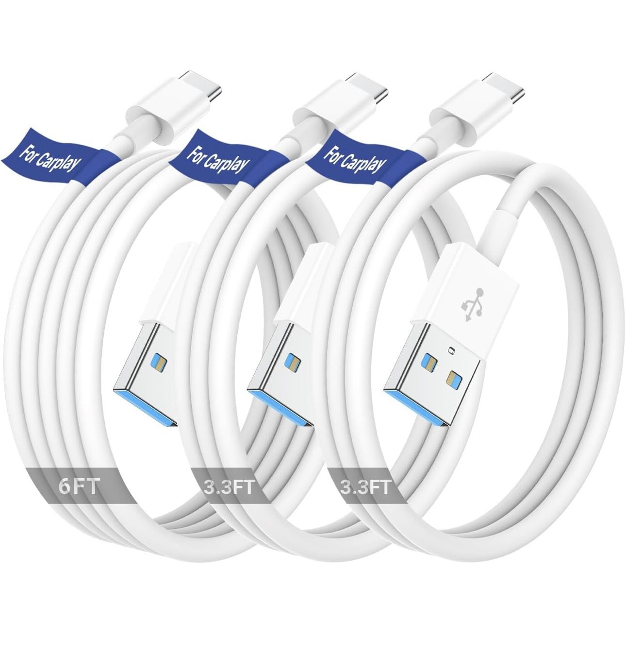 Car Carplay Cable for Apple iPhone 16 15 Pro Plus Max Plus, [3-Pack,3.3FT+3.3FT+6FT] USB A to USB C for Carplay USB C Cord, USB C Cable for iPad Pro/A