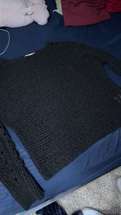 Black Open-Knit Crochet Sweater