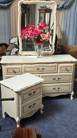Dresser with mirror and night stand