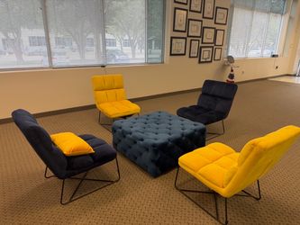 Navy Blue & Yellow Accent/Lounge Chairs – 6 Available