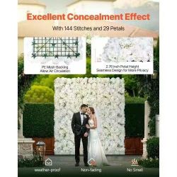 633*204# 3D Flower Wall Panel, 24 PCS 15 x 15 inch, Artificial Floral Wall Background Mesh Backing Mat,Seamless Design&Easy Installation for Wedding V