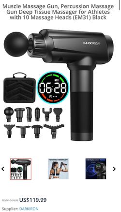 Muscle Massage Gun, Percussion Massage Gun Deep Tissue Massager for Athletes with 10 Massage Heads (EM31) Black