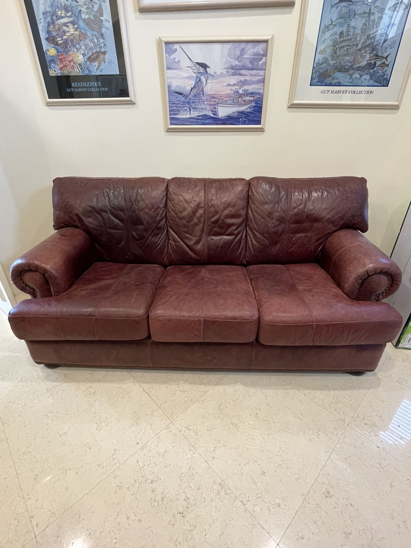 Leather Couch And Very Good Condition Burgundy