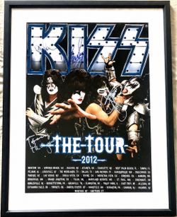 KISS full group signed 2012 tour poster framed Gene Simmons Paul Stanley JSA