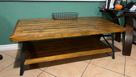 Pine brown wood with black metal frame coffee table