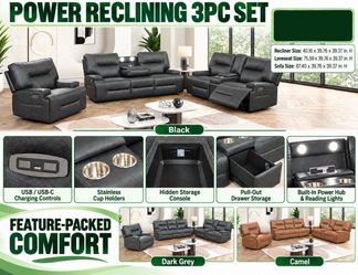 3Pc Power Reclining Sofa Set