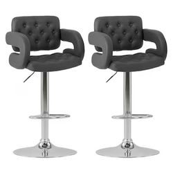  NEW - Dark Grey 24.75-in H Adjustable height Upholstered Swivel Metal Bar Stool with Arms & Back