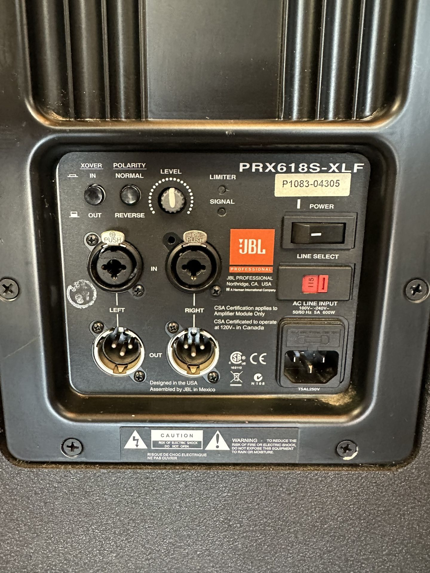JBL PRX618SXLF 18 Inch Crown Powered Subwoofer Black for Sale in