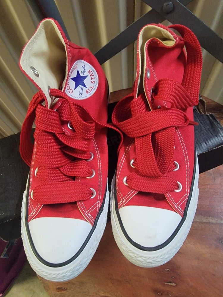 Ena Red Converse High Tops, Size 4.5