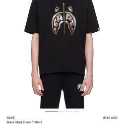 Bape Black Mad Shark T-shirt Size XL