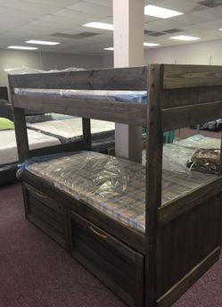 Mossy Oak twin bunk bed with storage drawers
