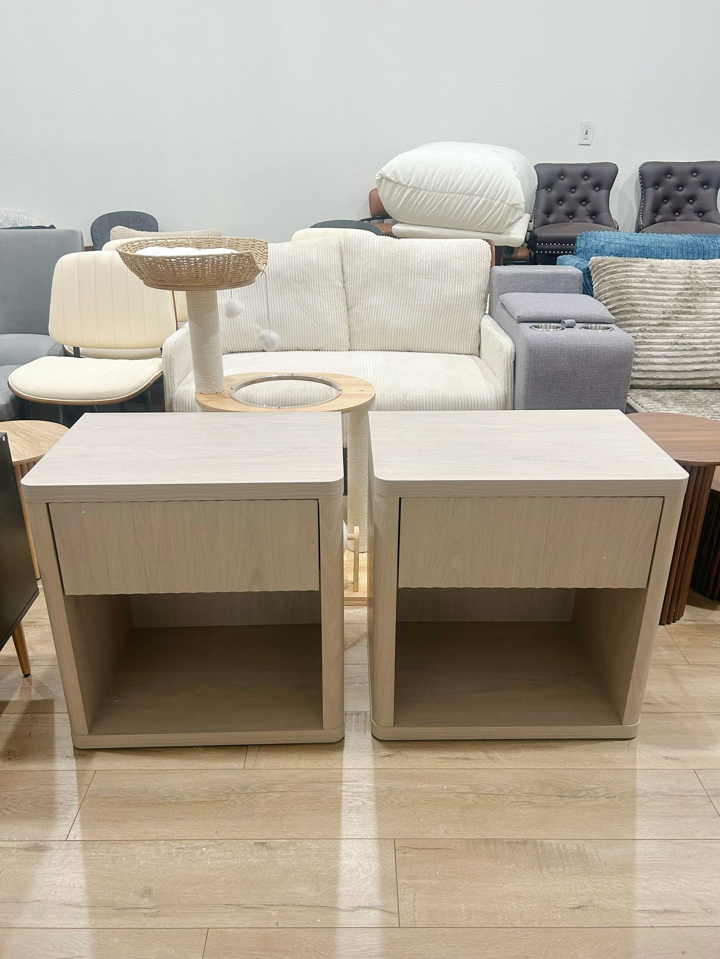 Night Stand Set of 2 Nightstands with Drawer Storage Fluted Bed Side Table End Table Large Modern Wide Bedside Stand Mid Century Night Stands for Bedr