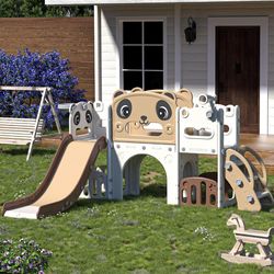 8-in-1 Toddler Slide, Toddler Outdoor Playset, with Toddler Climber and Kids Slide, Suitable for Indoor Playground for Kids 1-3, Pink Fish