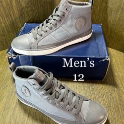 POLO / RALPH LAUREN High-Top CANVAS sneaker boots / Men’s 12 / Brand New w/ Box!! / Grey & White