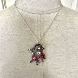 Silver Tone Rhinestone Elephant Pendant Necklace 