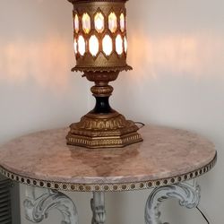 Marble Top Table, Vintage Lamp