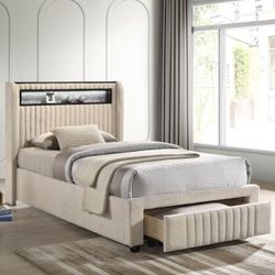 New Twin Platform Storage Bed Frame With LED Box Spring Not Required