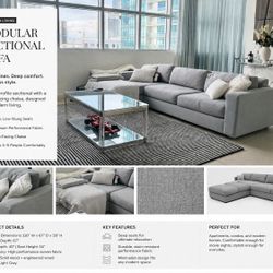 Modern Gray Fabric Sofa – Deep Seat, Minimalist Luxury Couch (Living Room / Condo)