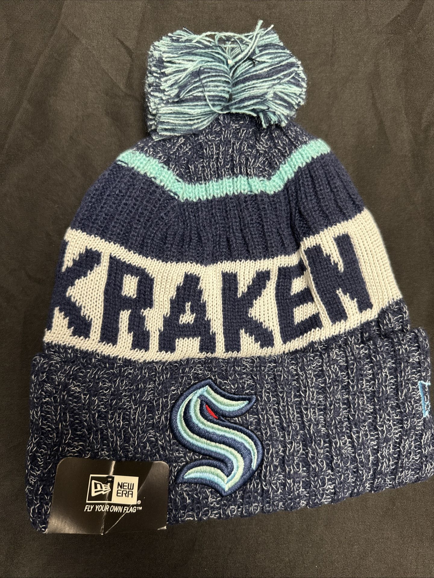 New Era Seattle Kraken Winter Beanie Pom Pom Hat Soft Warm Knit Snow Ski Cap