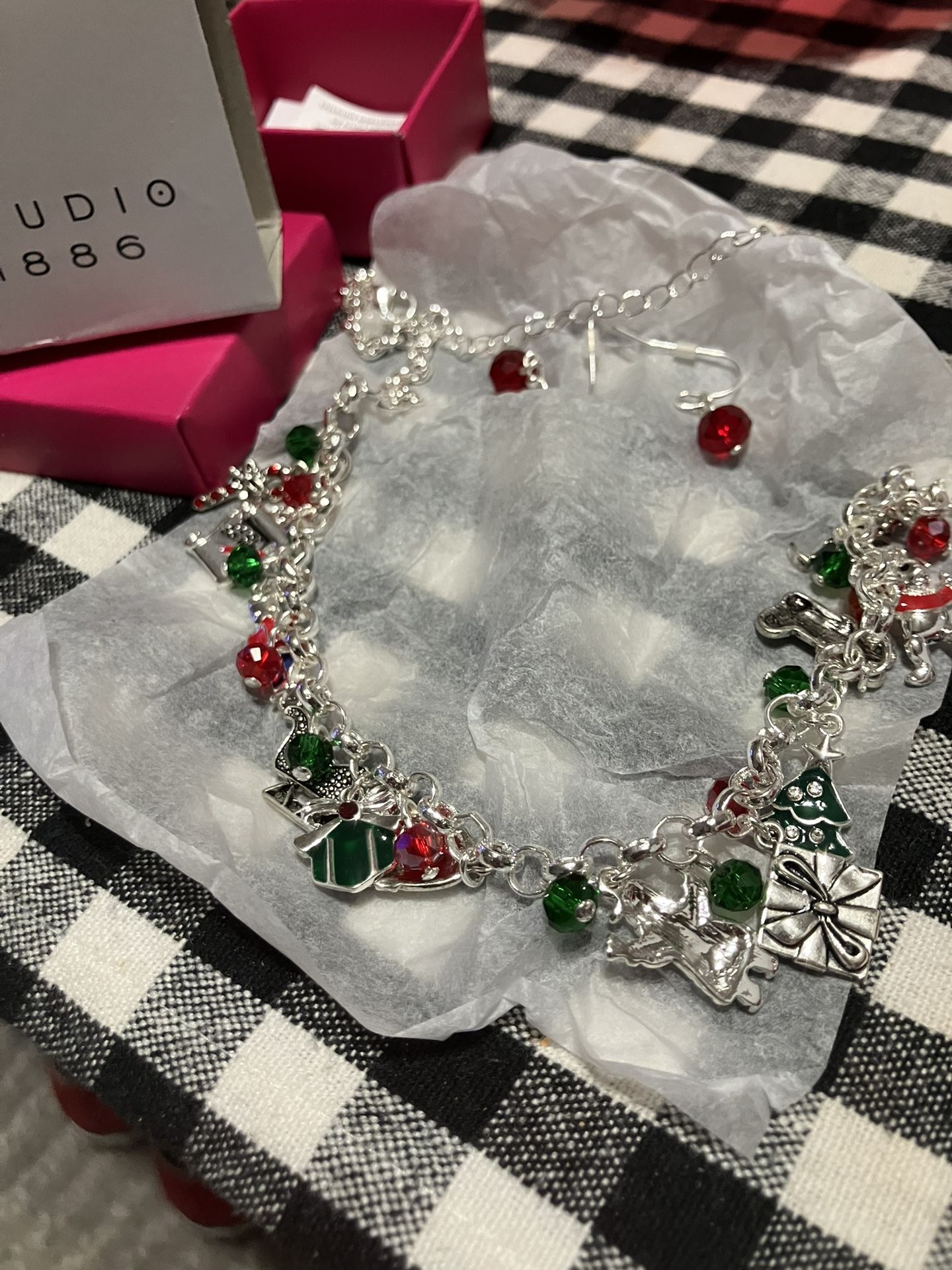 Santa’s Workshop Charm Necklace And Earrings