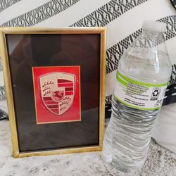 Vintage PORSCHE STUTTGART LOGO WALL ART Photo w/ Frame. Shows use and wear see pictures for details pre owned
