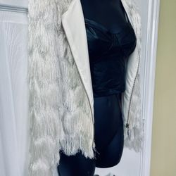 Guess white fringe jacket 