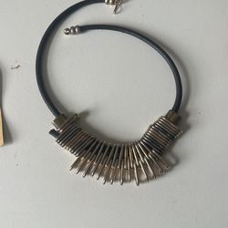 Vintage Black Bib Necklace, Tribal Necklace, Black Cord Necklace