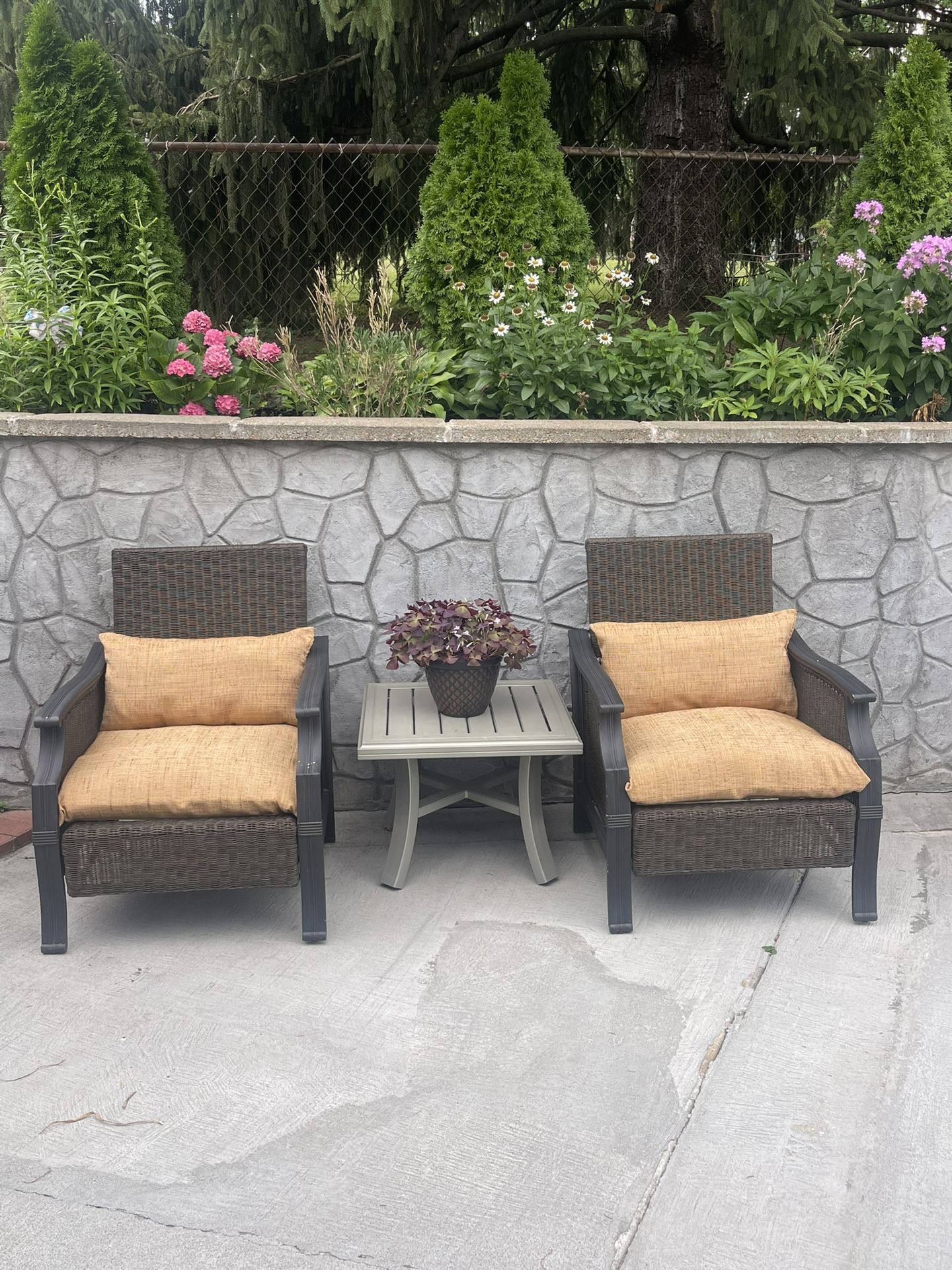 2 Outdoor Brown Woven Synthetic Wicker Lounge Chairs