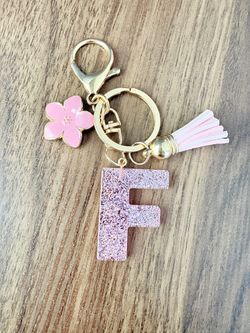 Pink Glittering Keychain Letter F