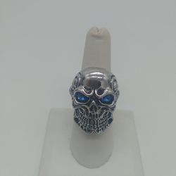 316L Stainless Steel Skull Ring With Blue Stone's 