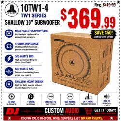 JL Audio 10TW1 Truck Shallow TW1 Subwoofer 10" Bass Speaker 4-Ohm 600 Watts 10TW1-4 🚨 Payment Options Available 🚨