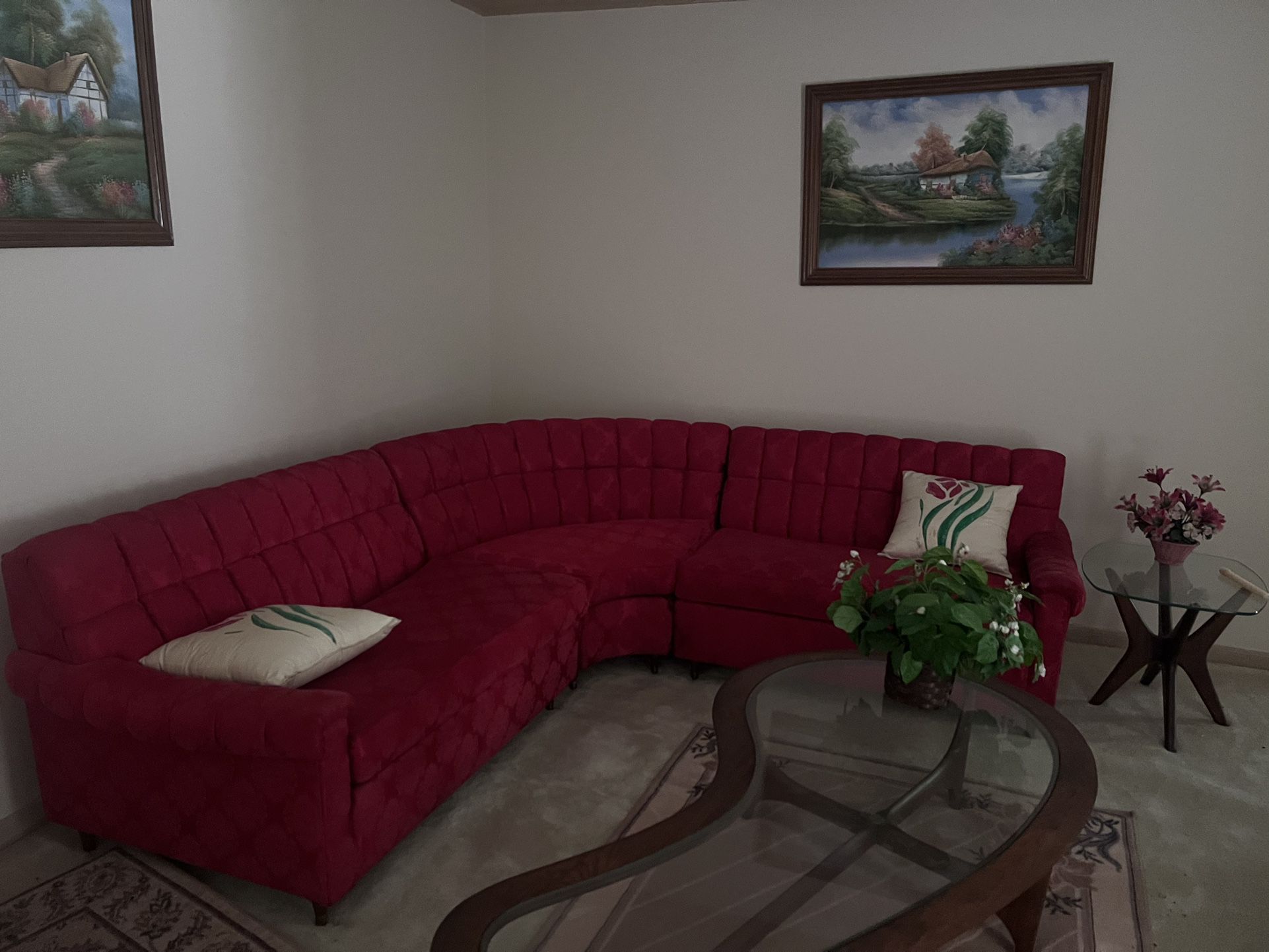 Red curved couch 
