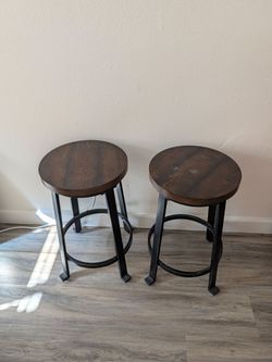 Set of 2 Industrial Wood and Metal Bar Stools