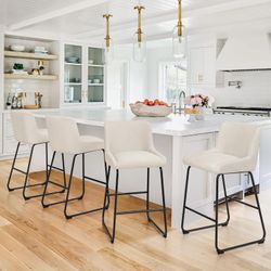 26 Inch Counter Height Bar Stools Set of 3, Linen Upholstered Barstools, Barstool with Back, Comfortable Bar Chairs, Modern Counter Stools for Kitchen